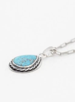 10 Cent Turquoise Teardrop Pendant Necklace Silver